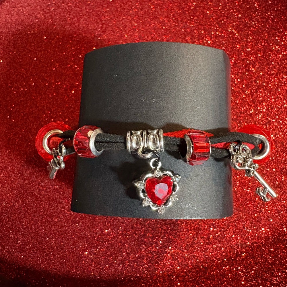 Heart Charm Bracelet with Red Accents